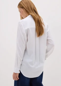 Tops>Papaya Petite White Linen Blend Long Sleeve Shirt