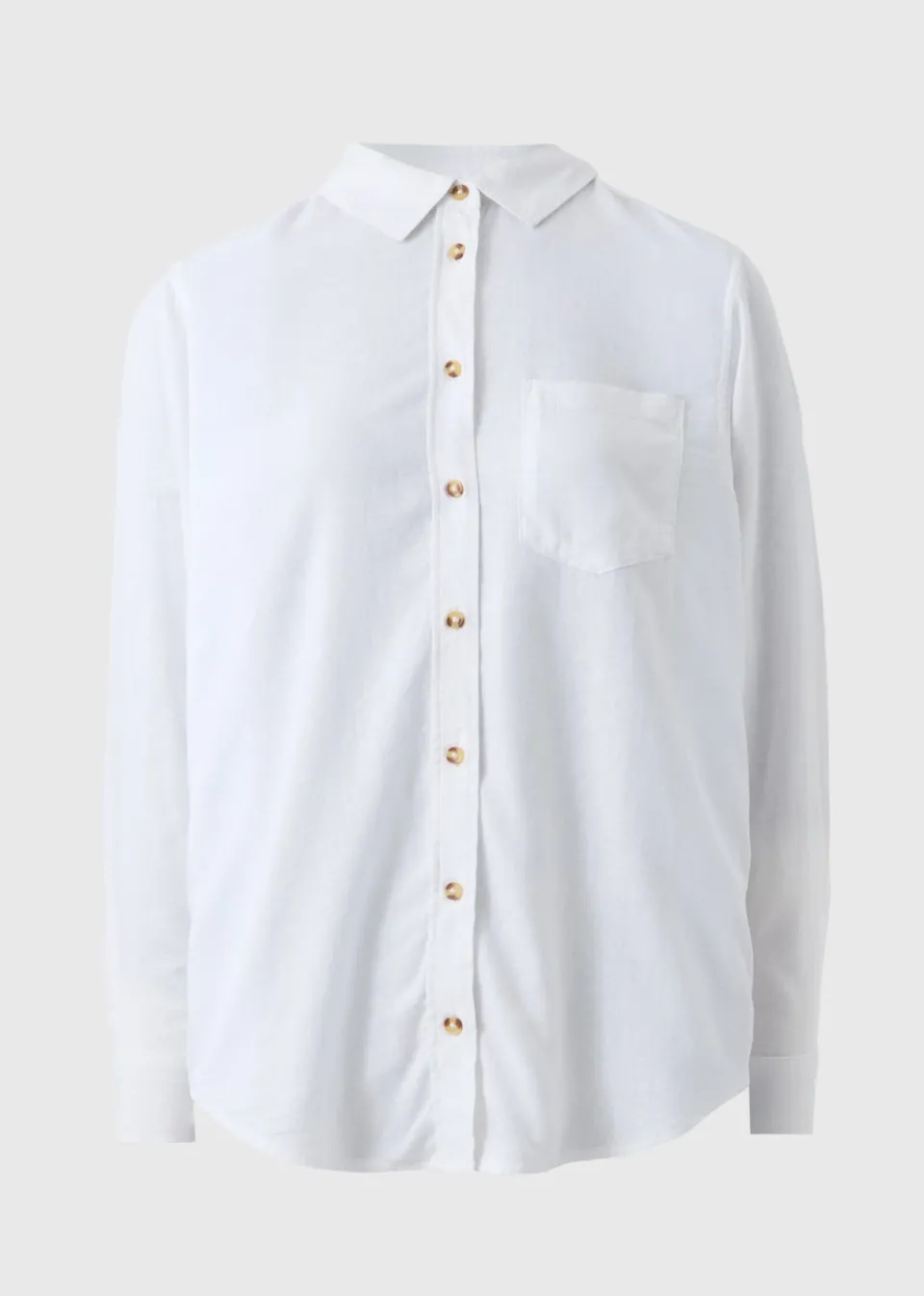 Tops>Papaya Petite White Linen Blend Long Sleeve Shirt