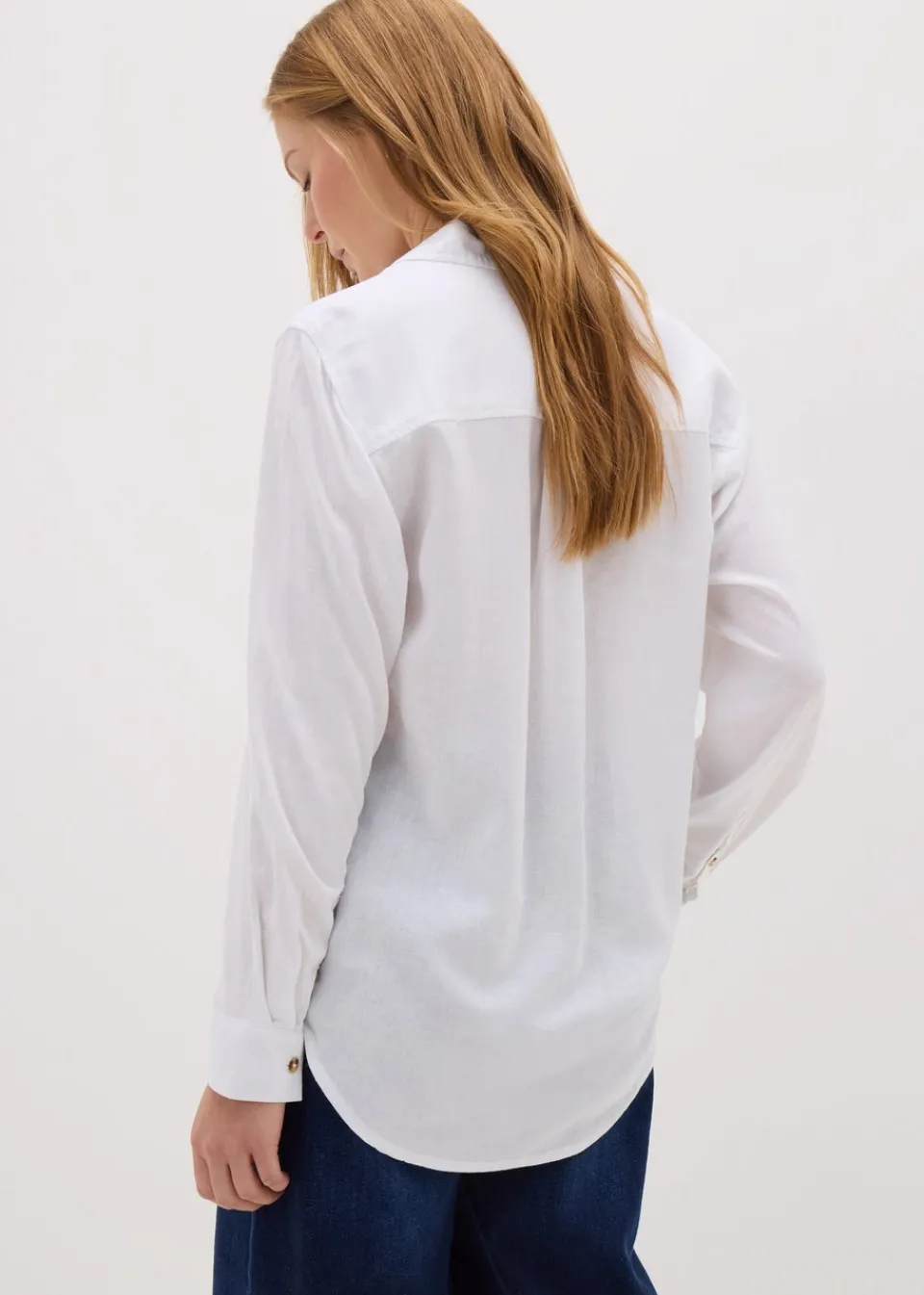 Tops>Papaya Petite White Linen Blend Long Sleeve Shirt
