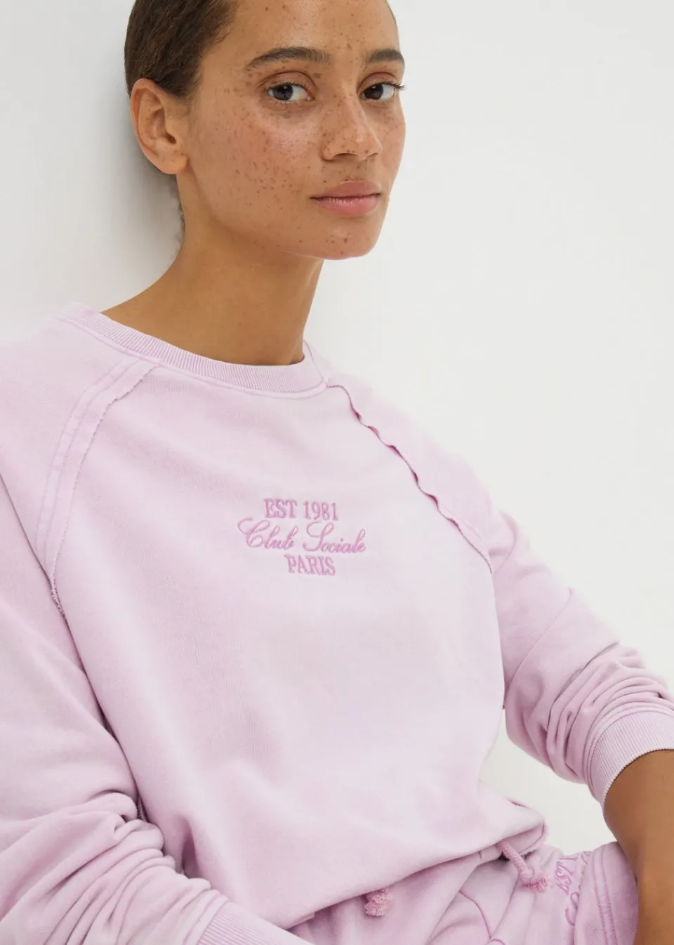 Tops>Papaya Acid Wash Co Ord Graphic Sweatshirt Pink