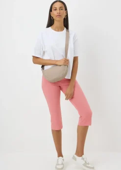 Leggings>Papaya Pink Bengaline Cropped Leggings