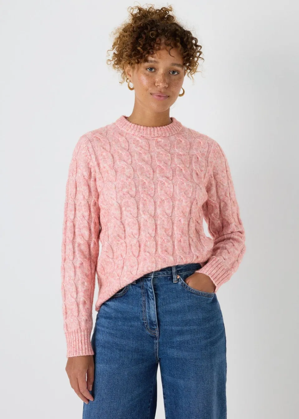 Tops>Papaya Cable Knit Jumper Pink
