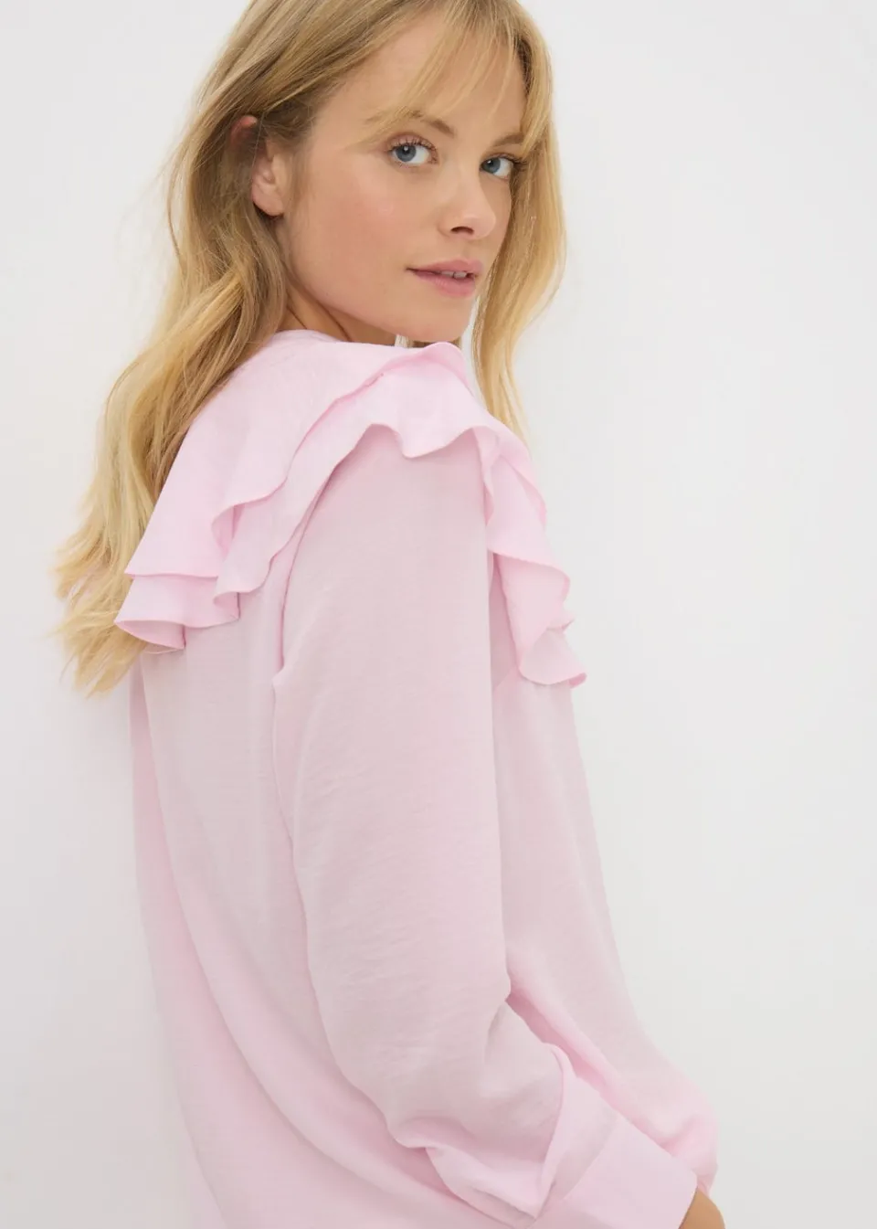 Blouses & Shirts>Papaya Pink Double Ruffle Blouse