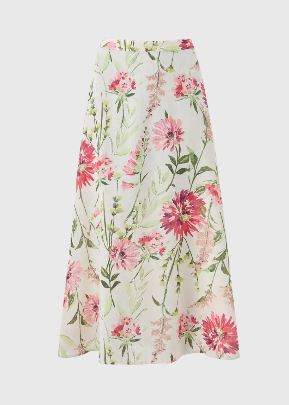 Skirts>Papaya Pink Floral Flared Hem Midaxi Skirt
