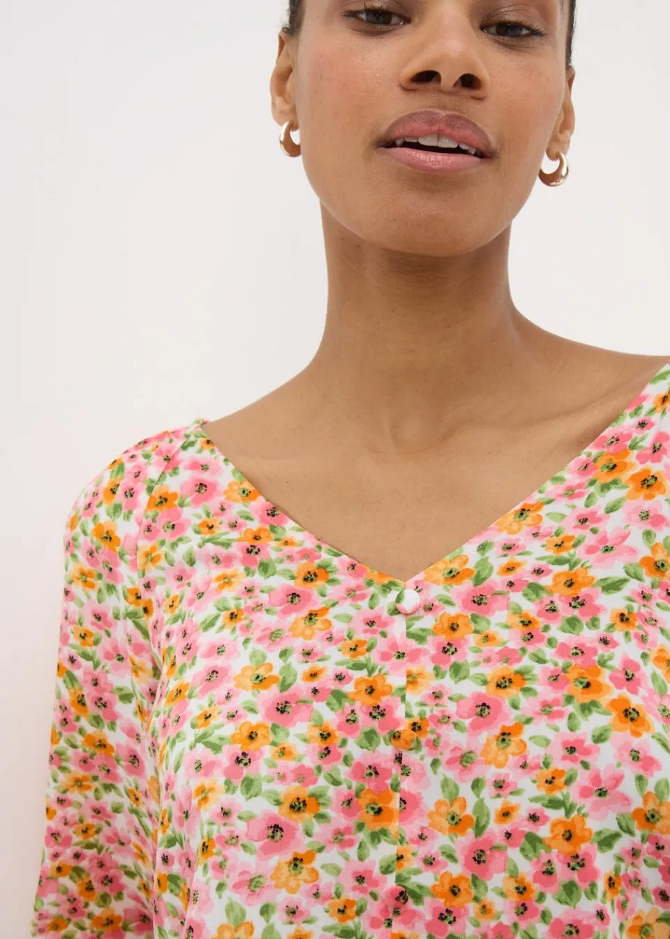 Tops>Papaya Pink Floral Tea Blouse