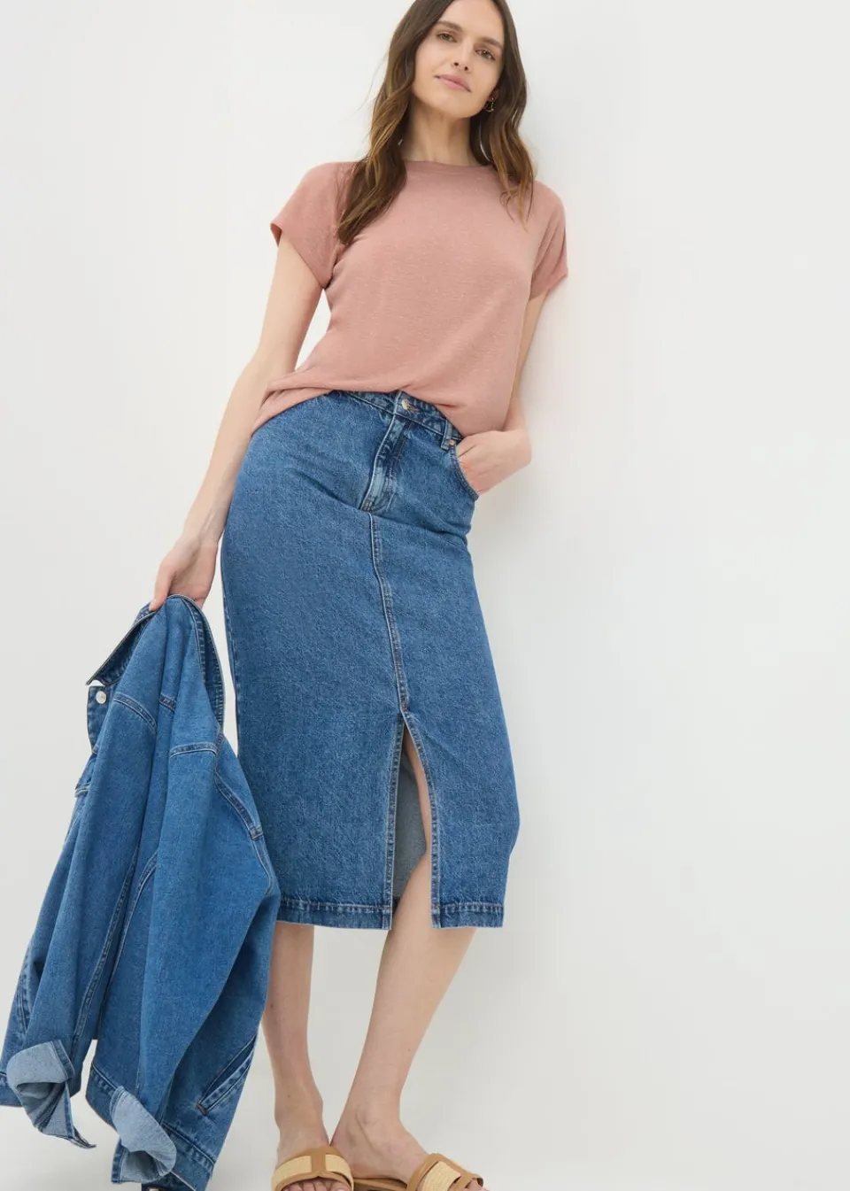 T-Shirts>Papaya Pink Linen Blend Raglan T-Shirt