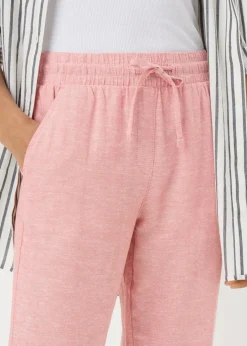 Trousers>Papaya Pink Linen Blend Tapered Trousers