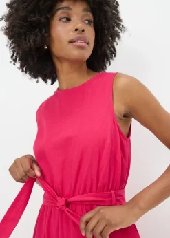 Jumpsuits & Playsuits>Papaya Pink Linen Blend Tie Waist Jumpsuit