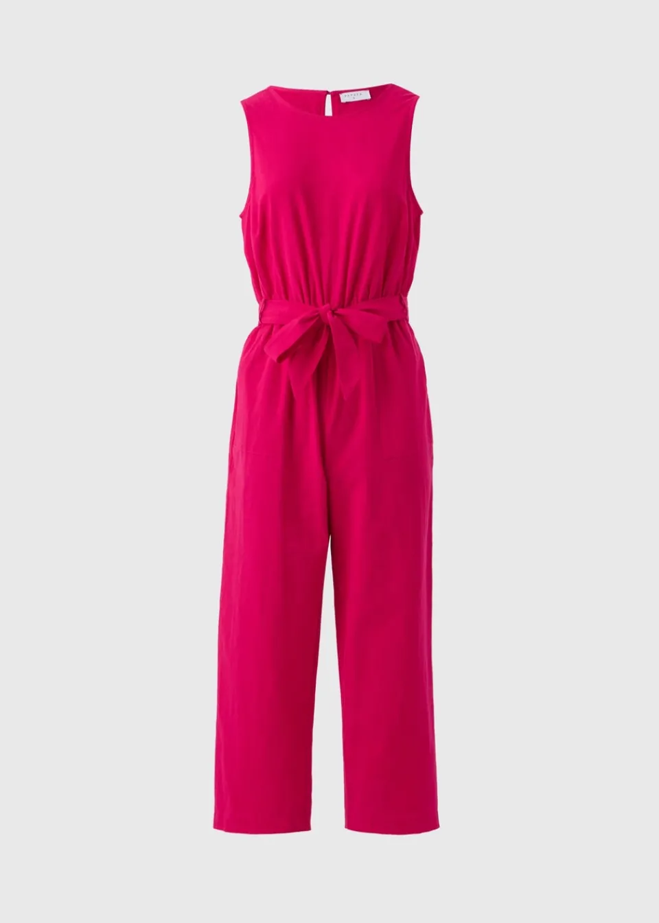 Jumpsuits & Playsuits>Papaya Pink Linen Blend Tie Waist Jumpsuit