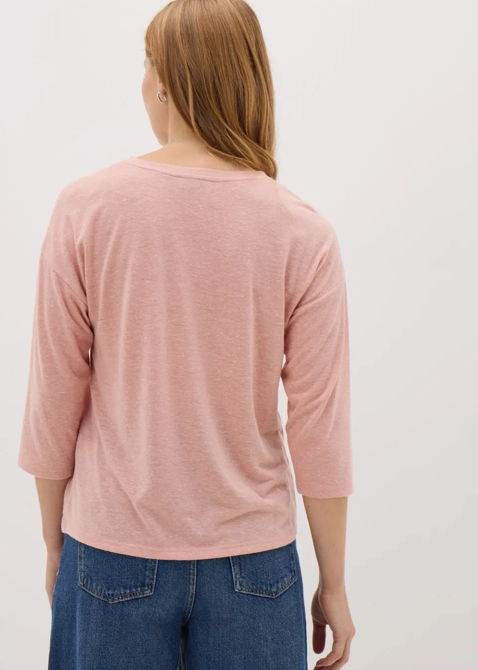 T-Shirts>Papaya Pink Linen Blend Top
