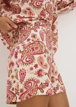 Shorts>Papaya Pink Paisley Print Co Ord Shorts