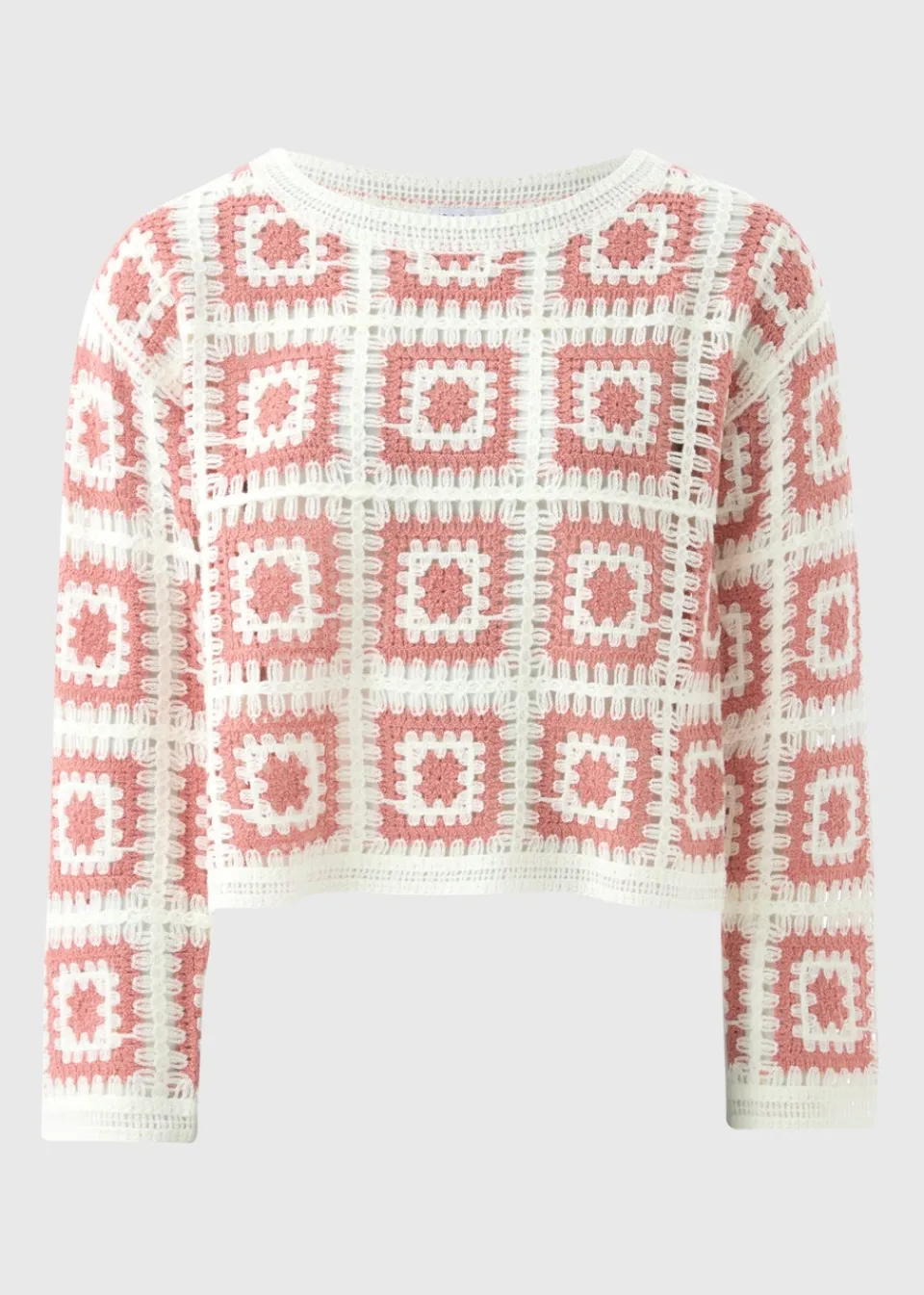 Tops>Papaya Patchwork Crochet Jumper Pink