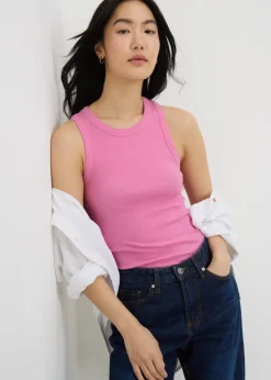 Tops>Papaya Ribbed High Neck Vest Top Pink