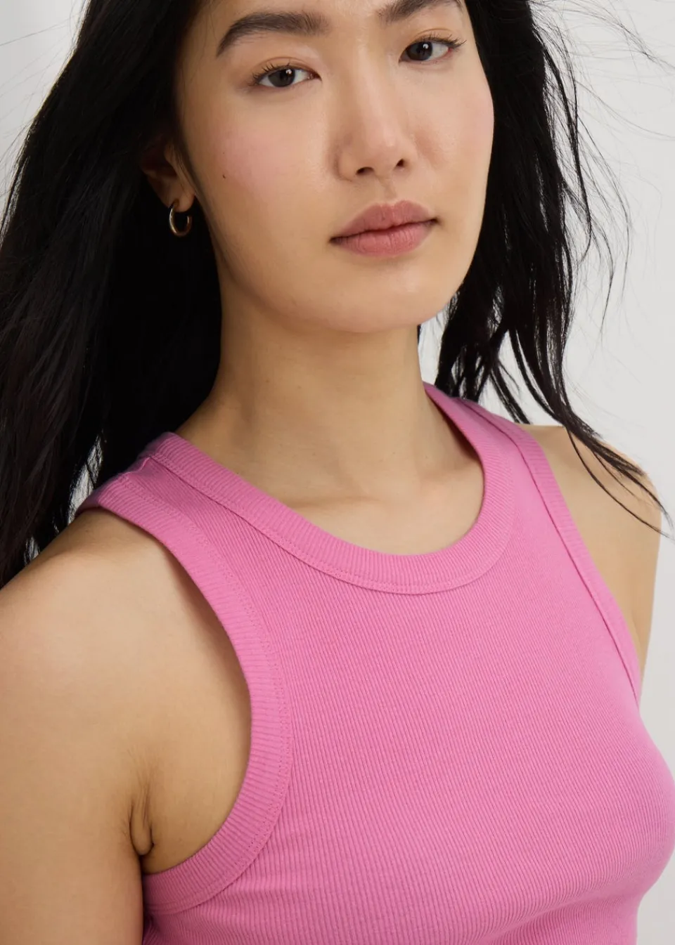Tops>Papaya Ribbed High Neck Vest Top Pink