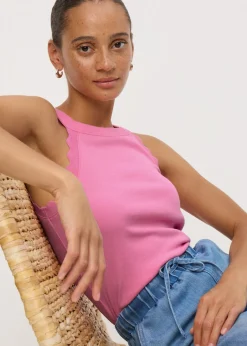 Tops>Papaya Pink Scalloped Edge Racer Back Vest Top