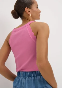 Tops>Papaya Pink Scalloped Edge Racer Back Vest Top