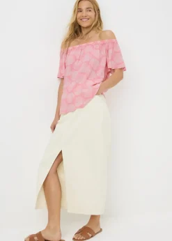 Tops>Papaya Pink Shell Print Bardot Top