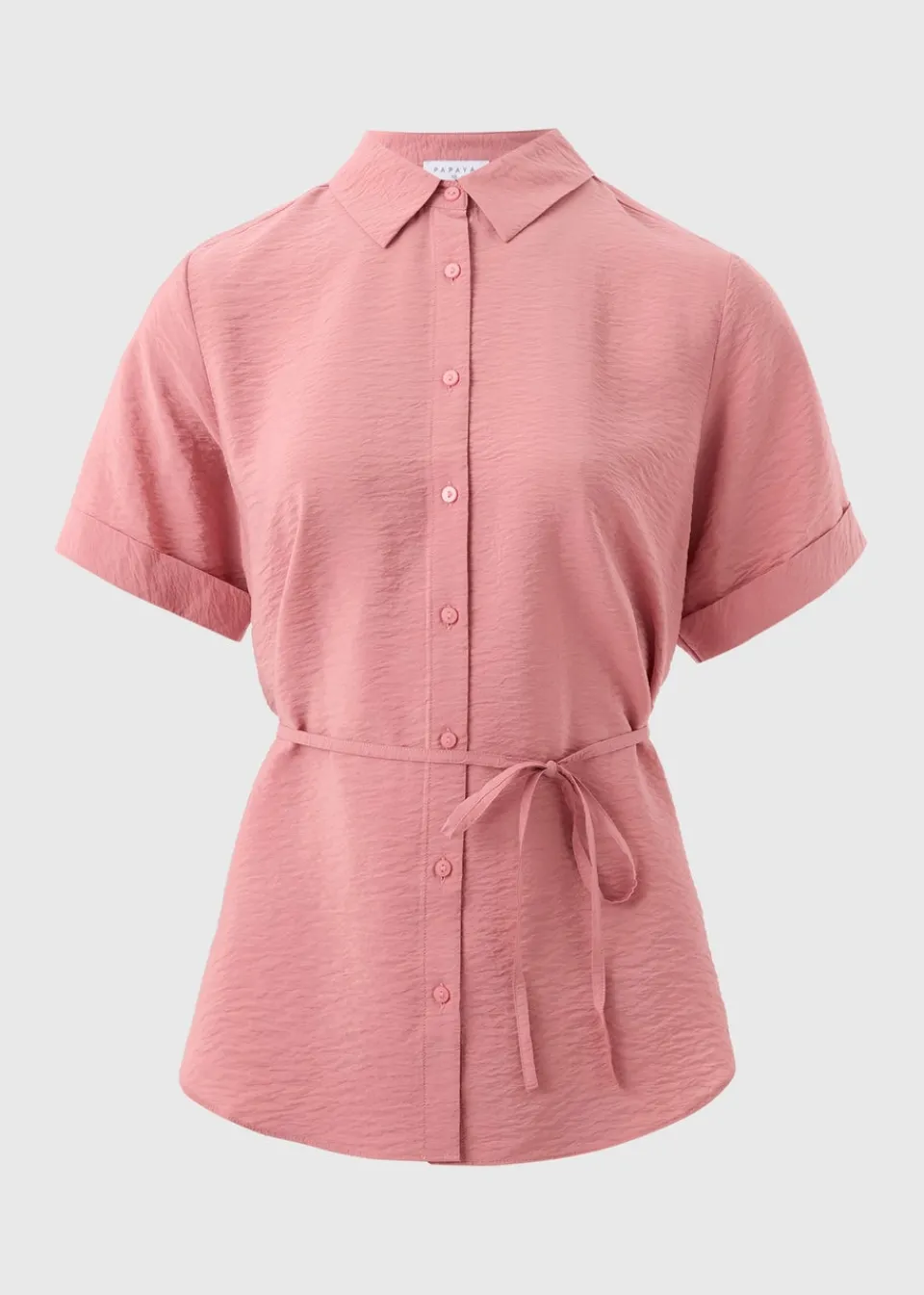 Tops>Papaya Pink Short Sleeve Tie Shirt