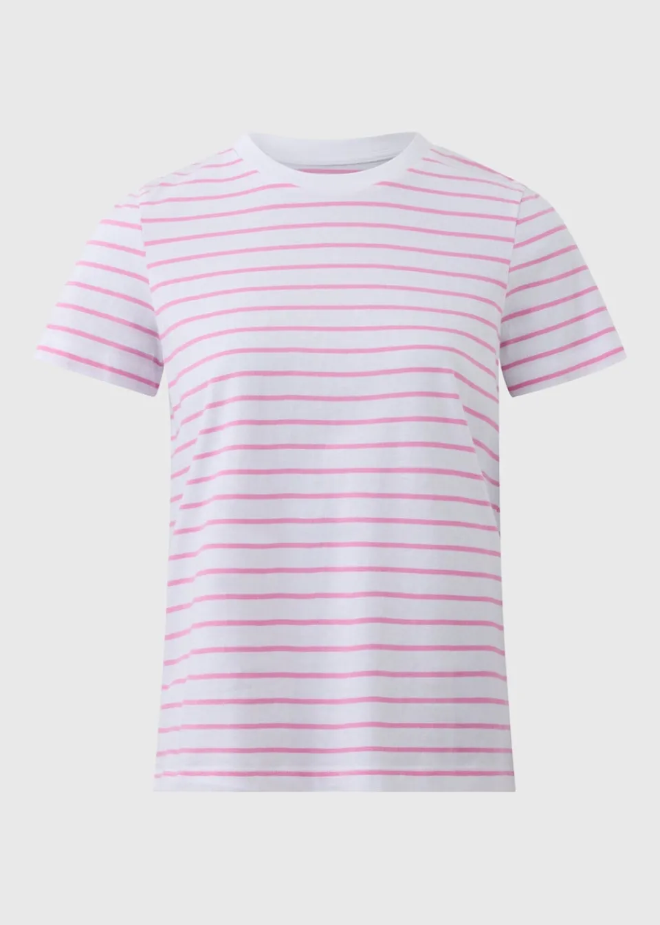 T-Shirts>Papaya Pink Stripe Crew Neck T-Shirt