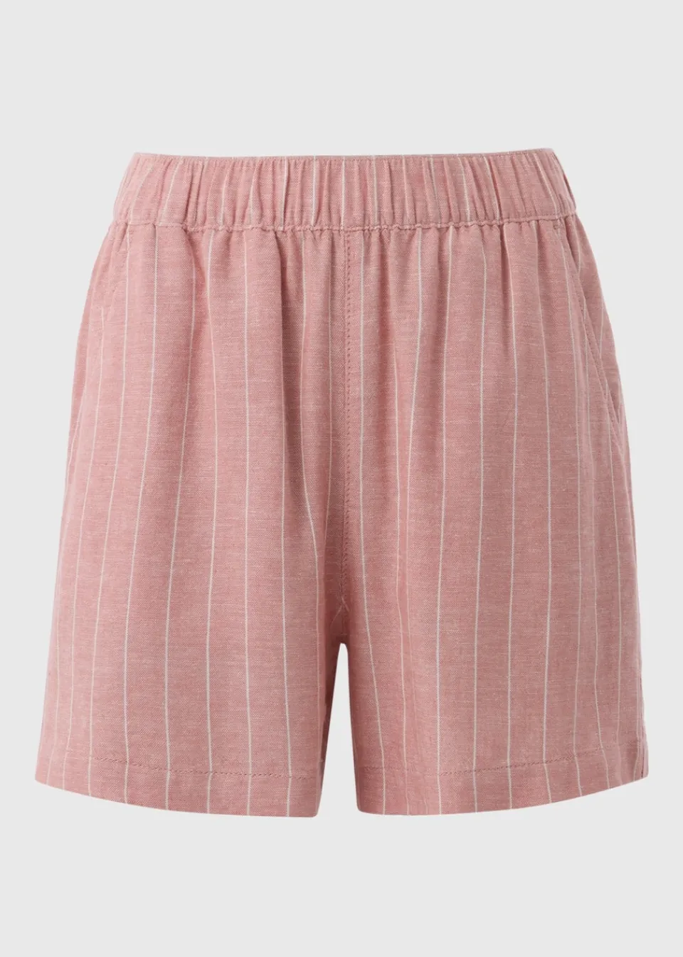 Shorts>Papaya Pink Stripe Linen Blend Shorts