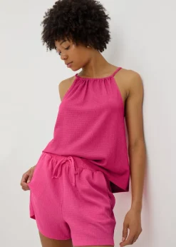 Shorts>Papaya Holiday Pink Textured Co Ord Shorts