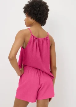Shorts>Papaya Holiday Pink Textured Co Ord Shorts