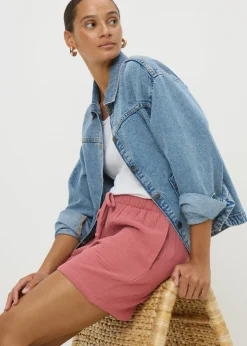 Shorts> Pink Textured Double Cloth Shorts