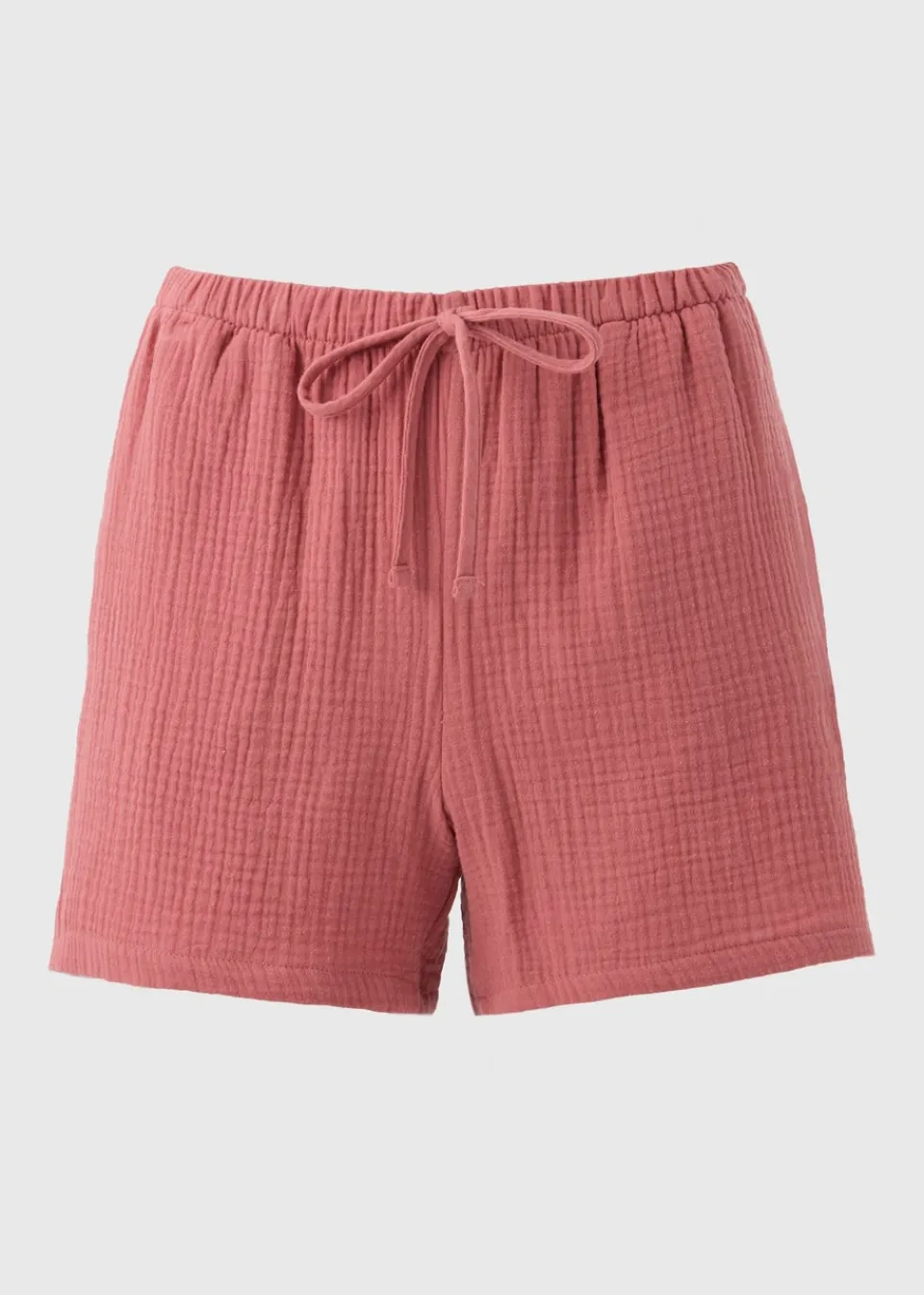 Shorts> Pink Textured Double Cloth Shorts