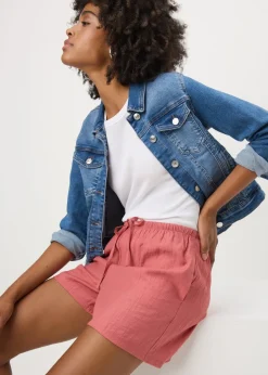 Shorts>Papaya Pink Textured Shorts