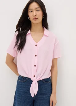 Tops>Papaya Pink Tie Front Shirt