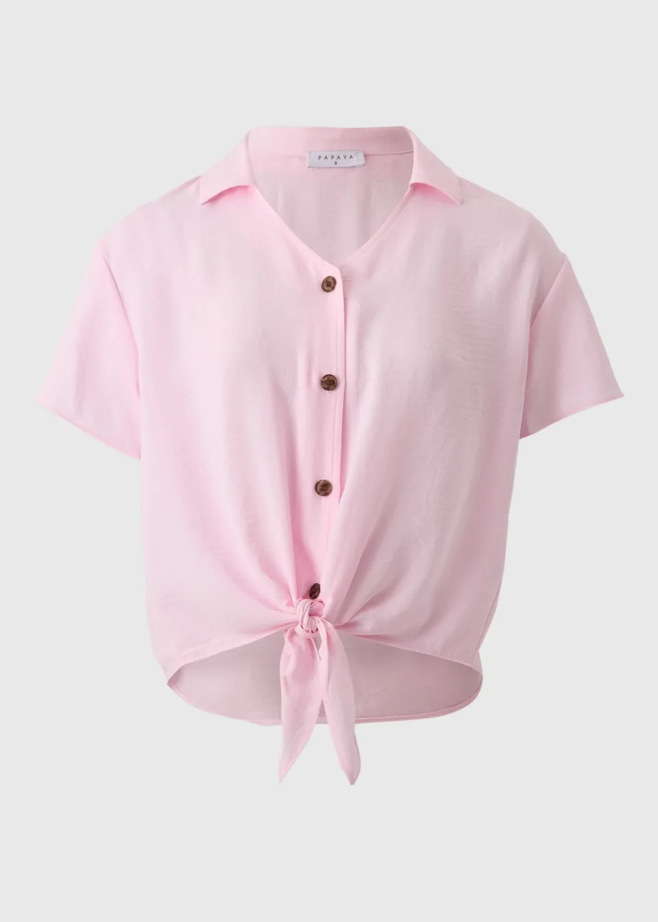 Tops>Papaya Pink Tie Front Shirt