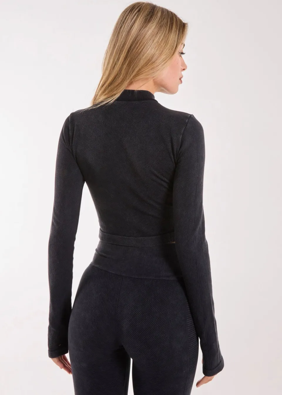 T-Shirts>Pink Vanilla Black Active Rib Double Zip Top
