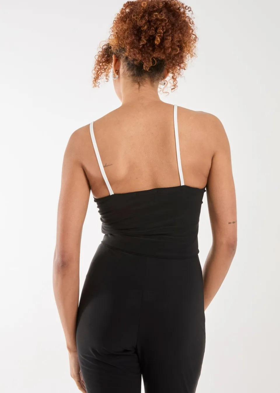 Tops>Pink Vanilla Black Bow Detail Piping Strappy Vest