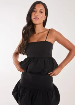 Tops>Pink Vanilla Bubble Hem Strappy Top Black