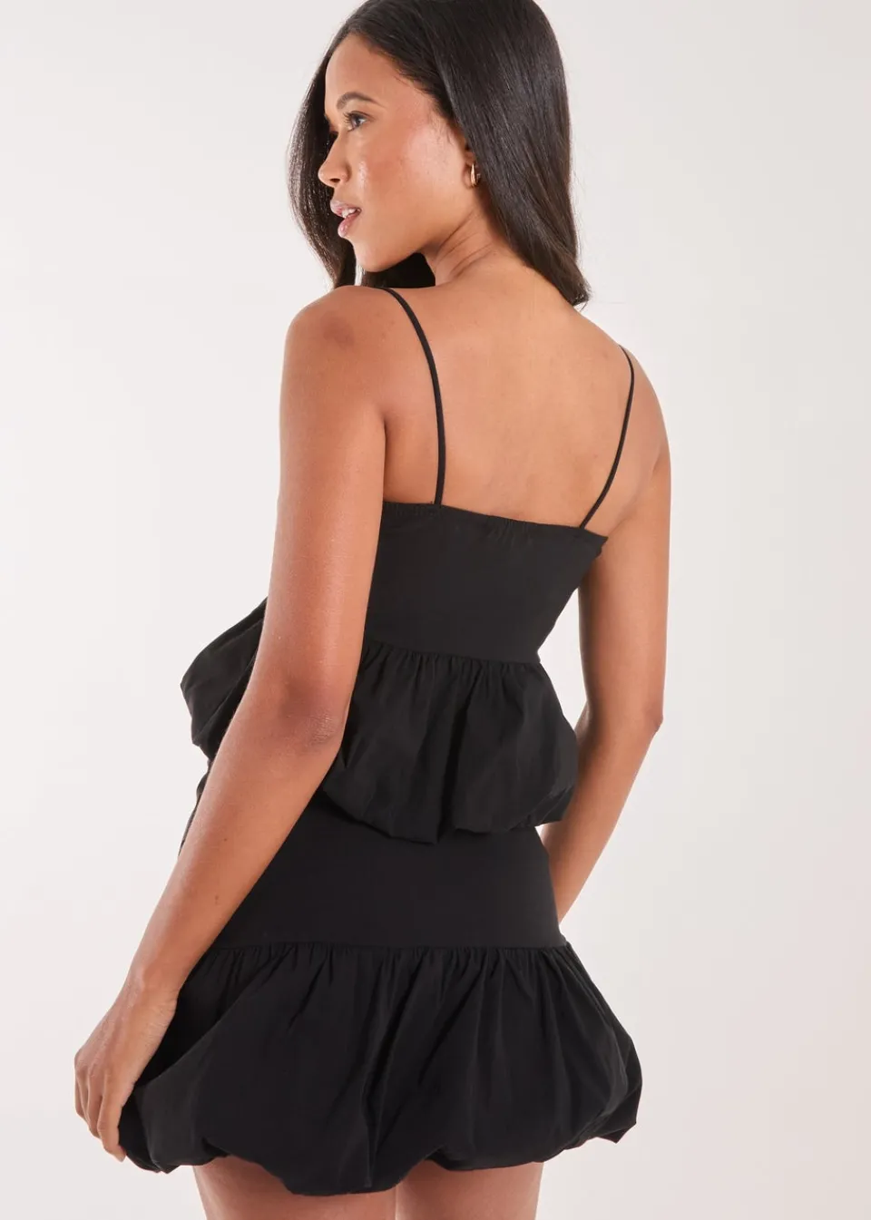 Tops>Pink Vanilla Bubble Hem Strappy Top Black