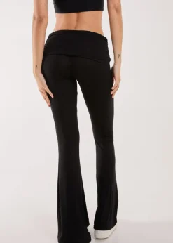 Trousers>Pink Vanilla Fold Over Waist Lounge Flares Black