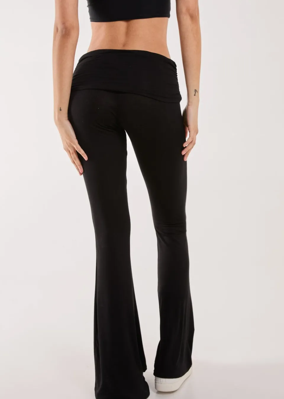 Trousers>Pink Vanilla Fold Over Waist Lounge Flares Black