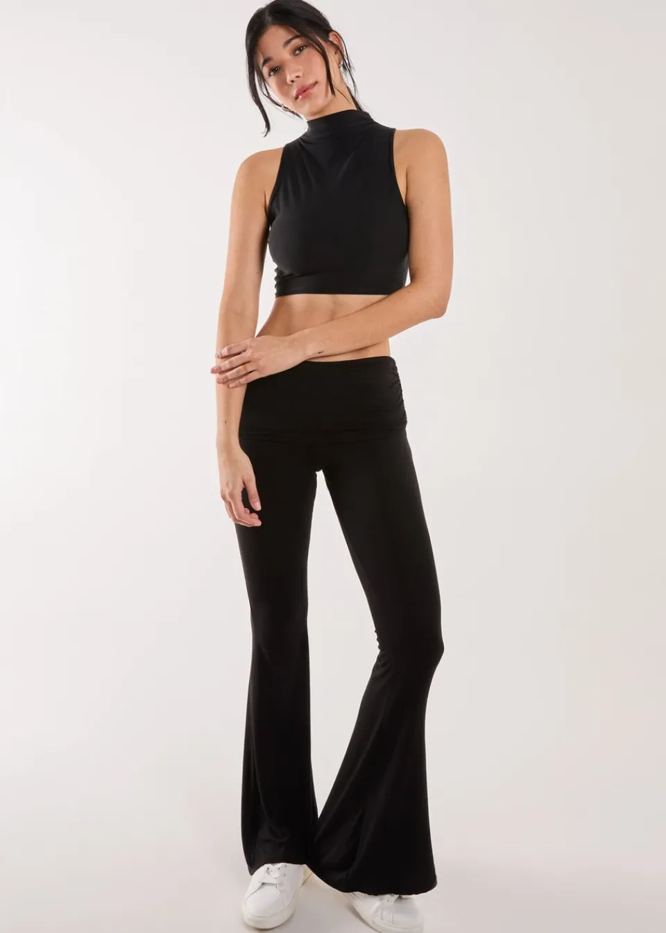 Trousers>Pink Vanilla Black Fold Over Waist Lounge Flares