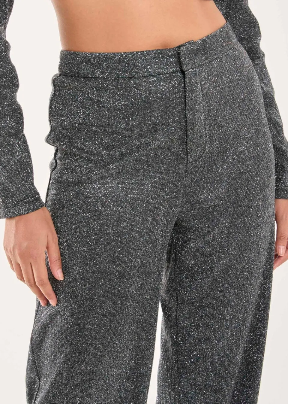 Trousers>Pink Vanilla Black Glitter High Waisted Trousers