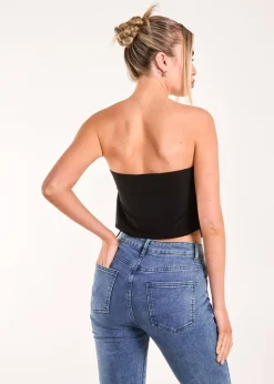 Tops>Pink Vanilla Black Keyhole Butterfly Bandeau Top