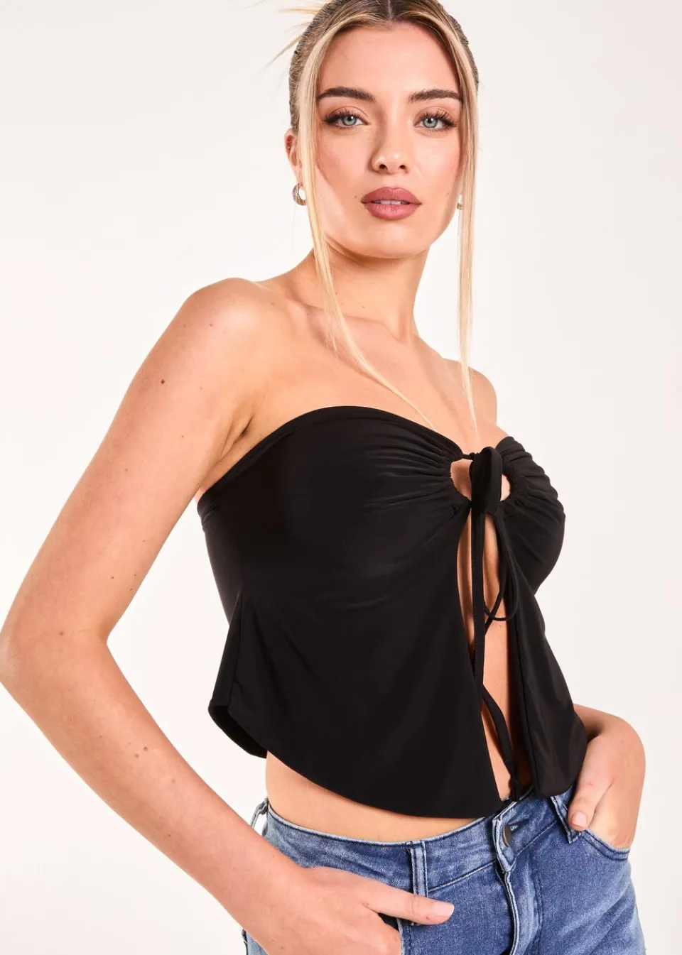 Tops>Pink Vanilla Black Keyhole Butterfly Bandeau Top