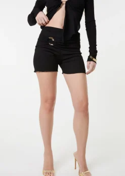 Shorts>Pink Vanilla Black Low Rise Textured Gold Ring Mini Shorts