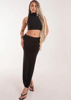 Skirts>Pink Vanilla Black Low Rise Fold Over Slinky Maxi Skirt
