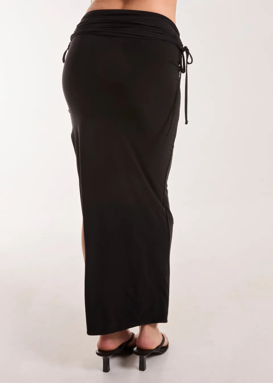 Skirts>Pink Vanilla Black Low Rise Fold Over Slinky Maxi Skirt