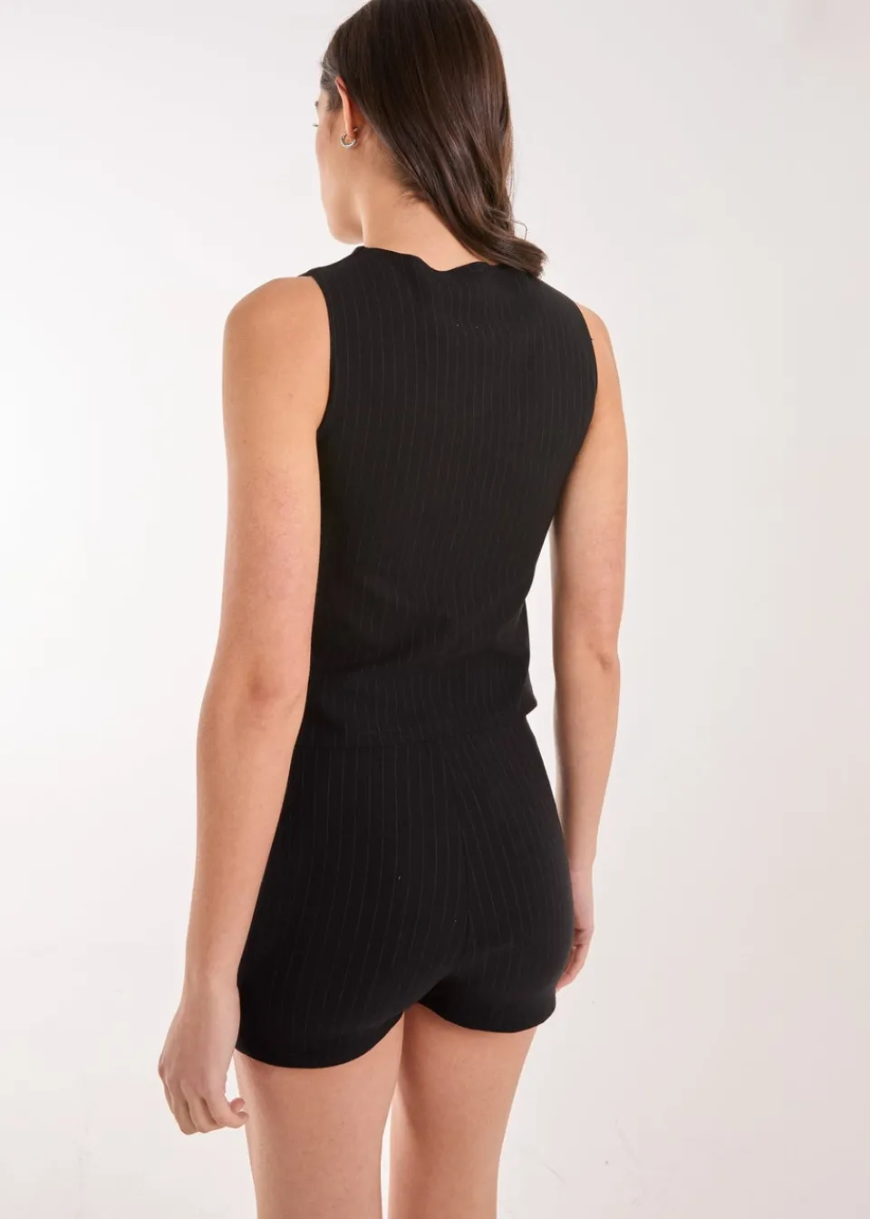 Tops>Pink Vanilla Black Pinstripe Button Front Longline Waistcoat