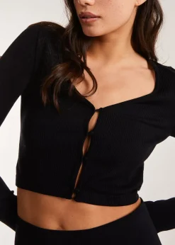 Tops>Pink Vanilla Rib Long Sleeve Button Down Top Black