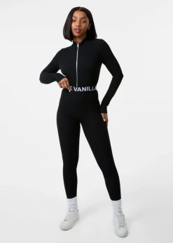 Loungewear>Pink Vanilla Black Ribbed Leggings With Logo Band