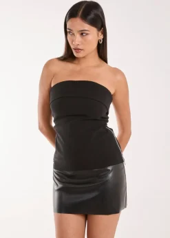 Tops>Pink Vanilla Black Side Zip Bengaline Bandeau Top