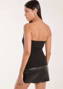 Tops>Pink Vanilla Black Side Zip Bengaline Bandeau Top