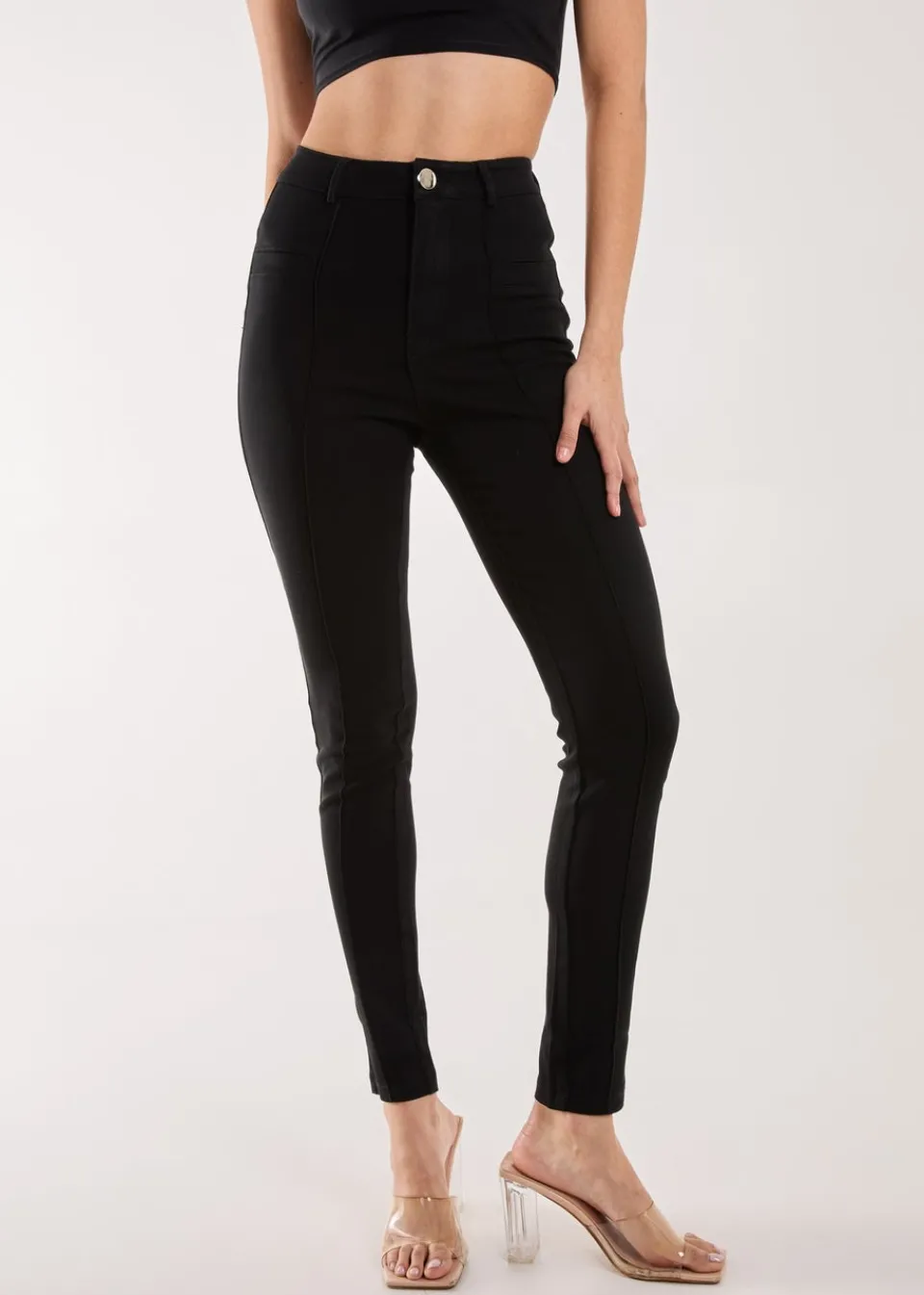 Trousers>Pink Vanilla Slim Fit Seam Detail Trousers Black